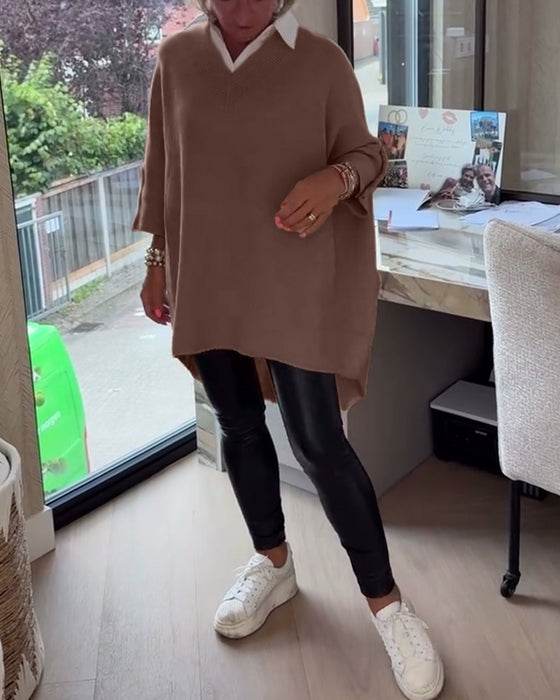 Tröja Med V-Hals, Knäppt Och Asymmetrisk Egenskaper