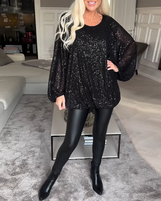 Ballongärm med rund halsad paljett topp