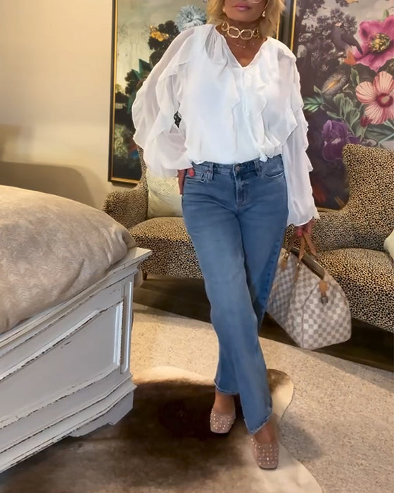 Volangblus I Enfärgat Och Luftigt Tyg