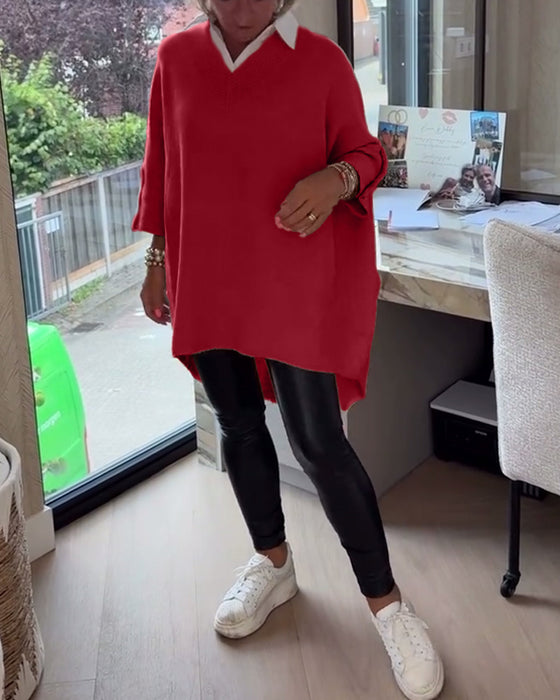 Tröja Med V-Hals, Knäppt Och Asymmetrisk Egenskaper