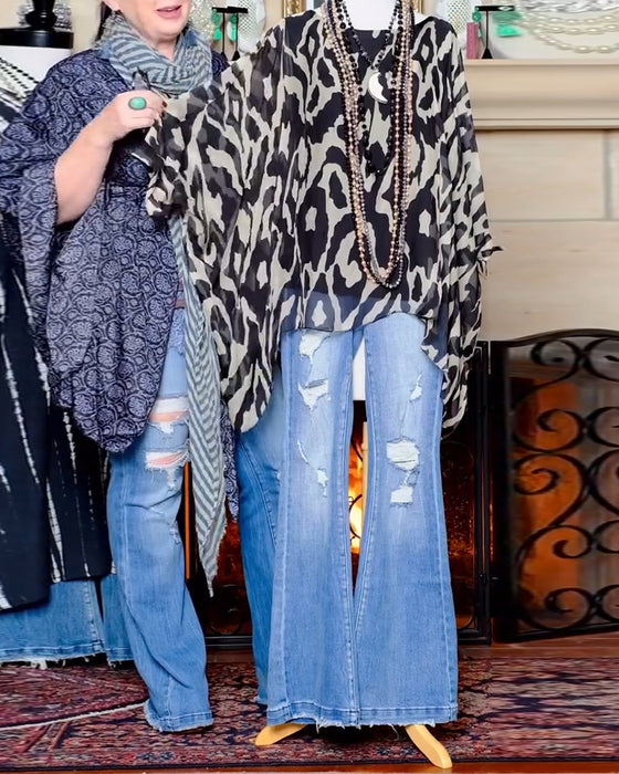 Blus Fladdermusärm Tryck Långärmad