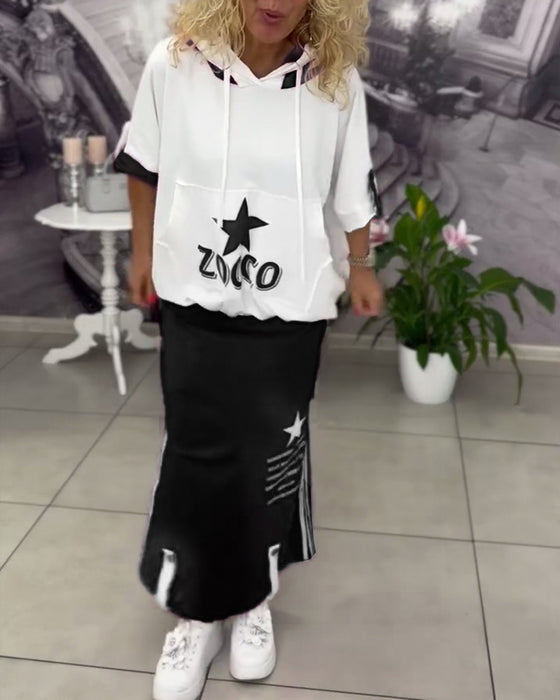 Set Med Huva Dragsko Tryckt Kjol