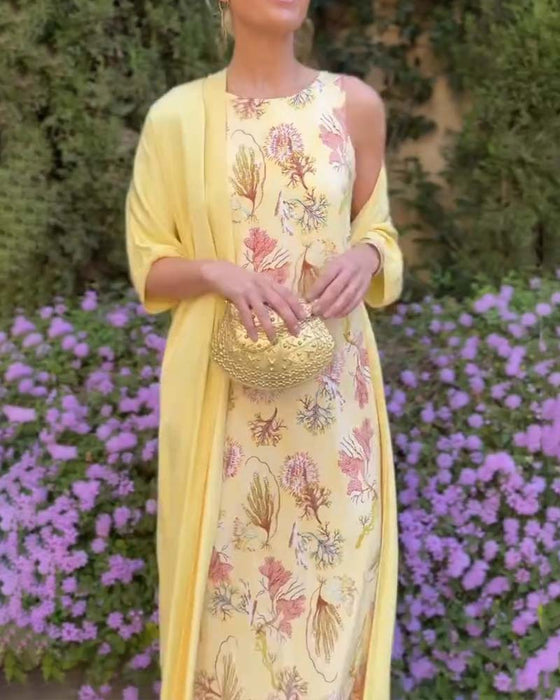 Set Ärmlös Maxi Klänning + Matchande Cardigan