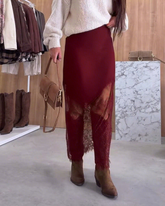 Elegant Satinkjol Med Spetslapptäcke