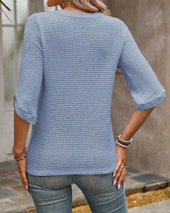 Top Våffelmönster Enfärgad Rundhals
