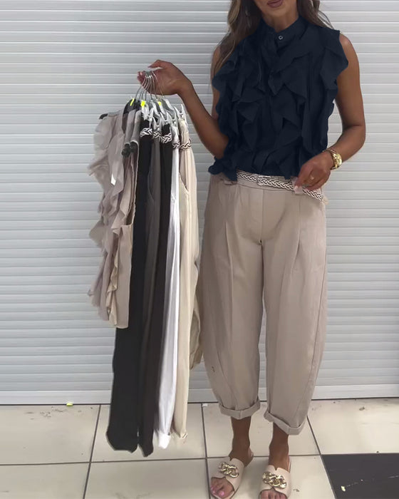 Tank Top Designer Ruffle Ärmlös