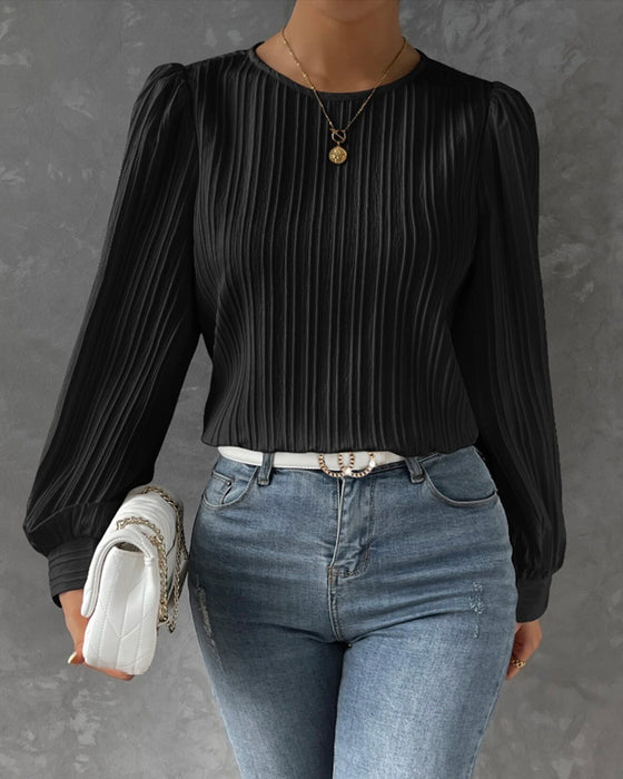 Lantern Sleeve Solid Blus