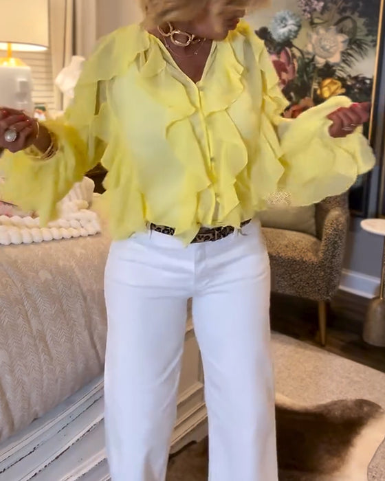 Volangblus I Enfärgat Och Luftigt Tyg