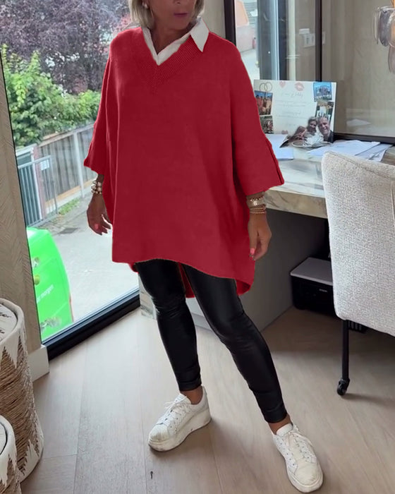 Tröja Med V-Hals, Knäppt Och Asymmetrisk Egenskaper