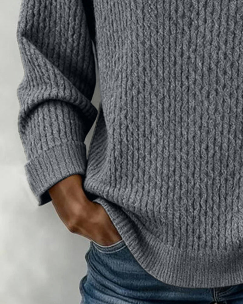 Avslappnad tröja med lång ärm i enfärgad