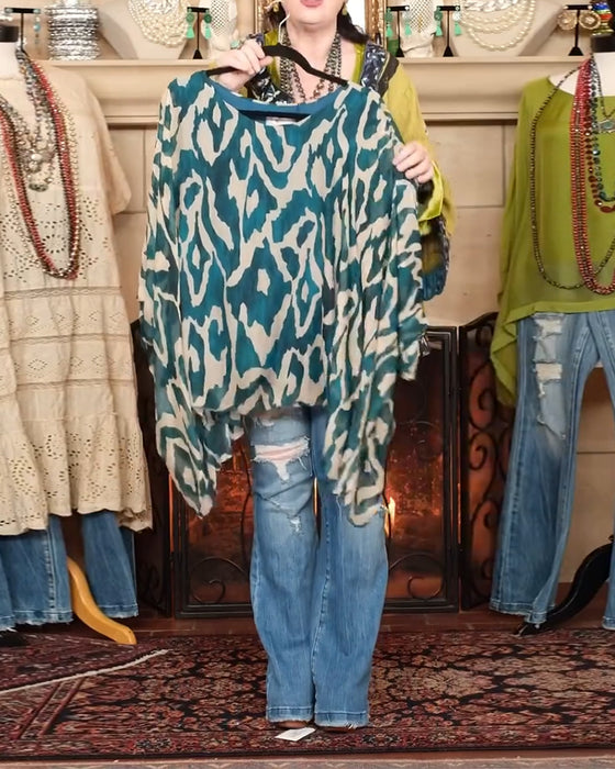 Blus Fladdermusärm Tryck Långärmad