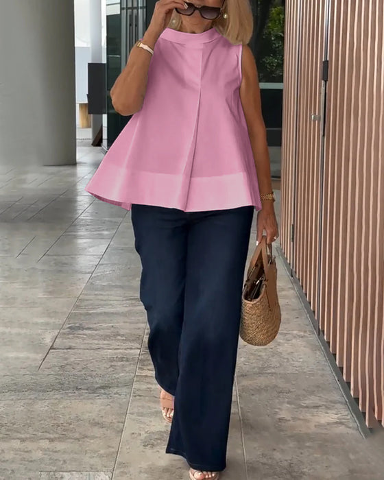 Blus Ärmlös Enfärgad Enkel