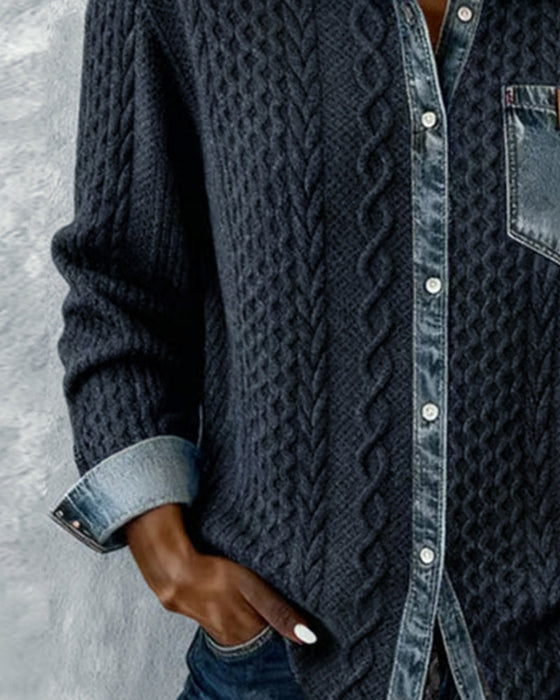 Långärmad Skjorta Med Denim-Lappverk