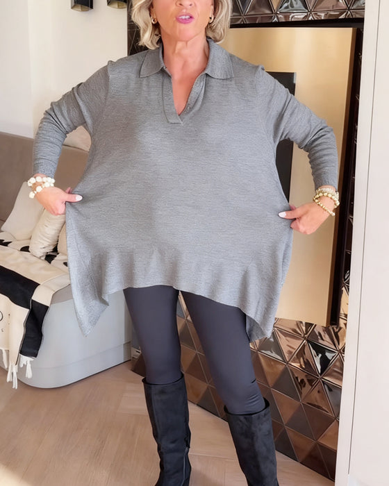 Oregelbunden Krage Långärmad Topp