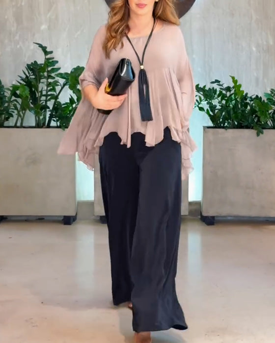 Blus Med Stilren Enfärgad Design