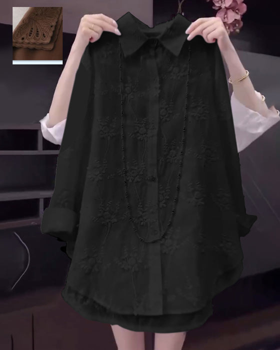 Skjorta Enfärgad Broderad Droppad Axel