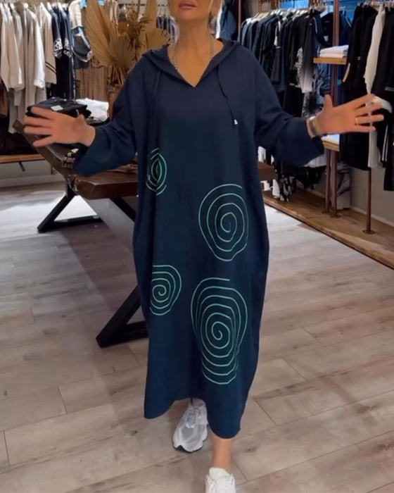 Klänning Med Huva Långärmad Lössittande