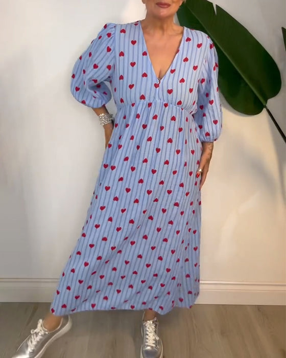 Klänning Elegant V-Ringning Hjärtmönster