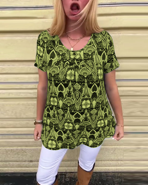 T-shirt med rund hals och tryck i retrostil