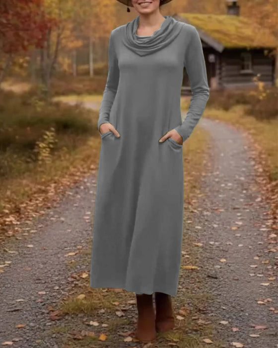 Klänning avslappnad enkel enfärgad ficka