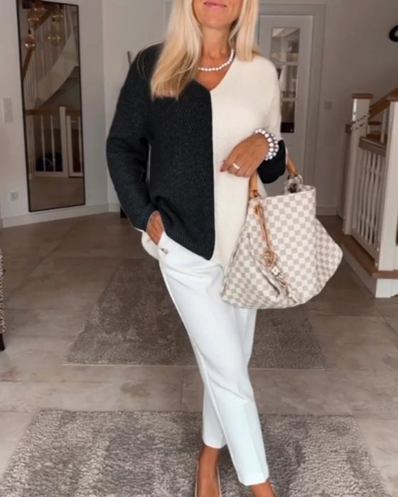 V-ringning färgblocktröja