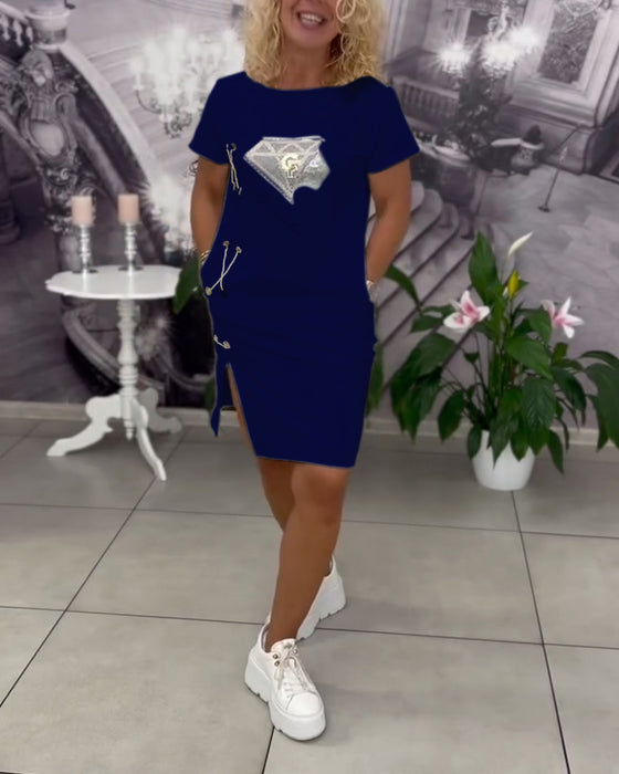 Klänning Tryckt Figursydd Slits