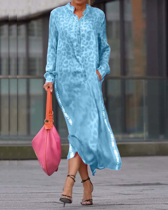 Klänning Långärmad Leopardskrivna Slits