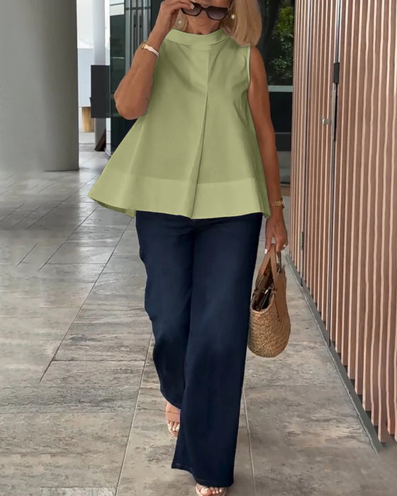 Blus Ärmlös Enfärgad Enkel