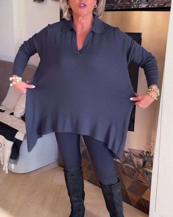 Oregelbunden Krage Långärmad Topp