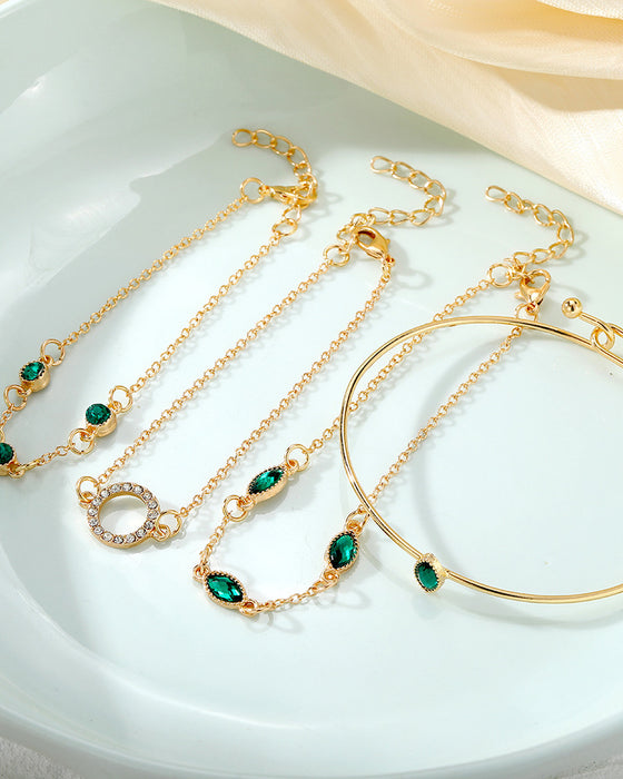 Cirkel, romb och rhinestone armbandsset med fyra delar