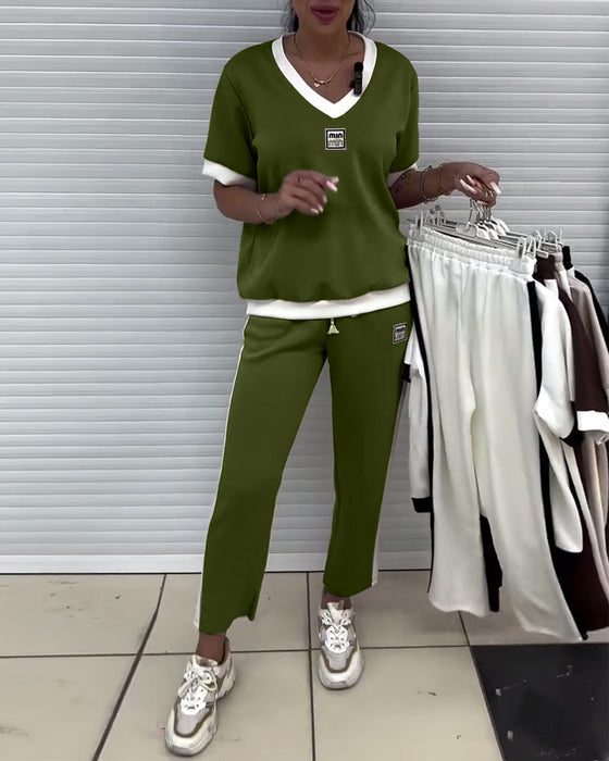 Dräkt Vardaglig V-Ringad Kontrastfärg Sport