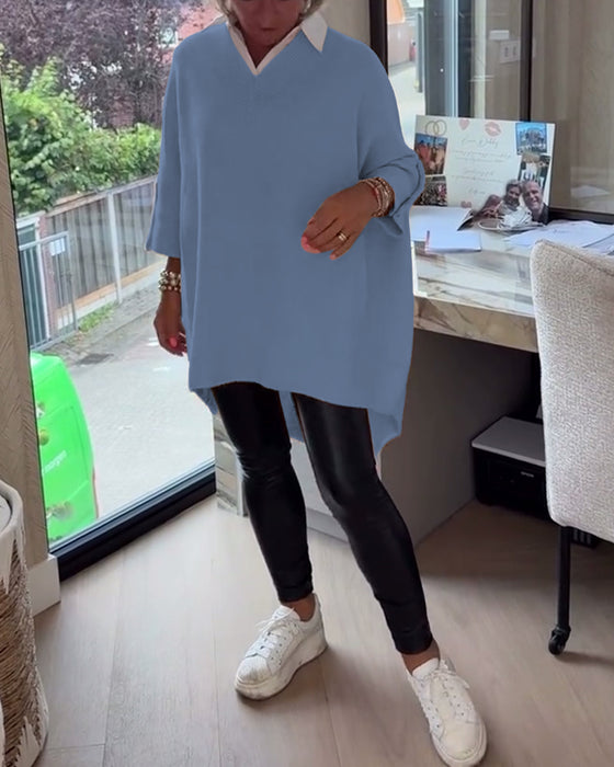 Tröja Med V-Hals, Knäppt Och Asymmetrisk Egenskaper