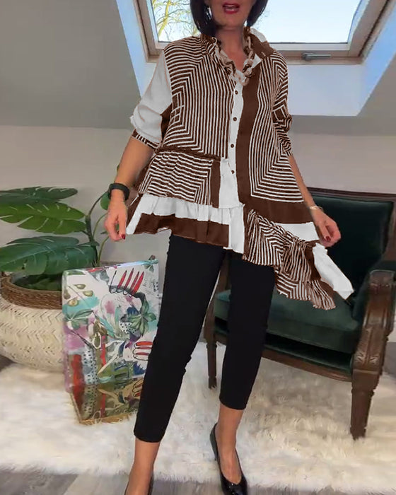 Modetryckt oregelbunden lapptröja med knappar