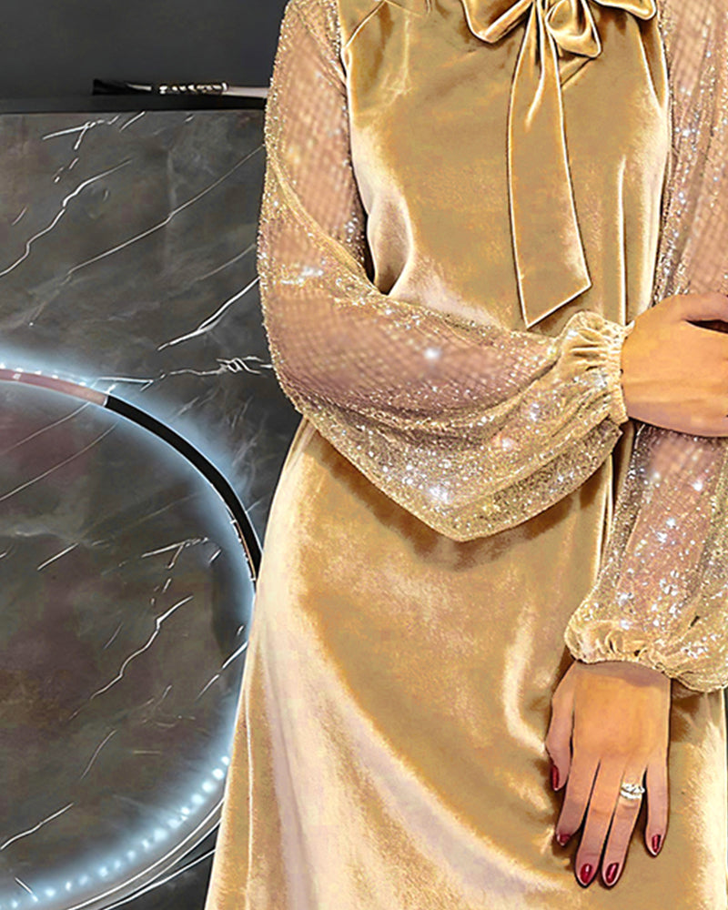 Elegant Klänning Med Lyktärmar Och Lappverk