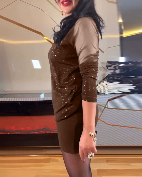 Topp sexig v-ringad mesh och enfärgad paljett