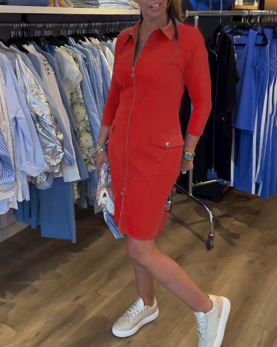 Klänning Slag Enfärgad Dragkedja Lång Ärm