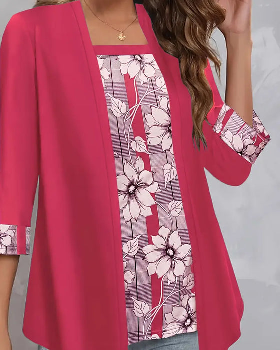 Tryckt Topp Med Lång Ärm Fejkad Tvådelad Design