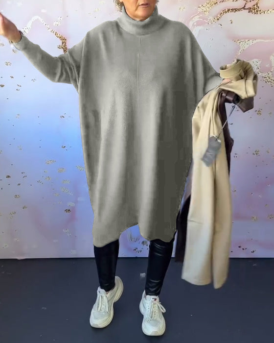 Casual enfärgad långärmad tröja med hög krage