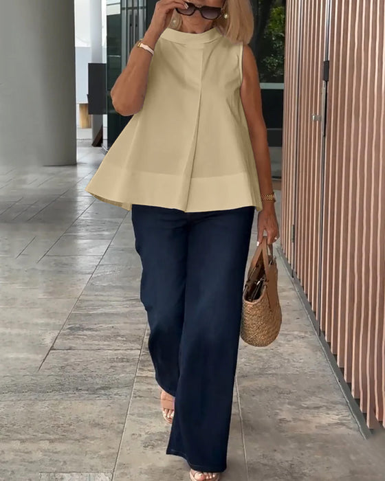 Blus Ärmlös Enfärgad Enkel