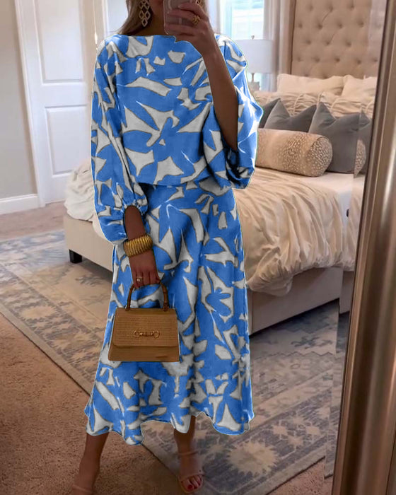 Set Klänning Avslappnad Tryckt Lykthylsa Temperament