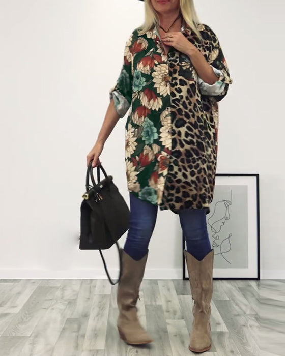 Lapelskjorta i leopardmönstrad patchwork