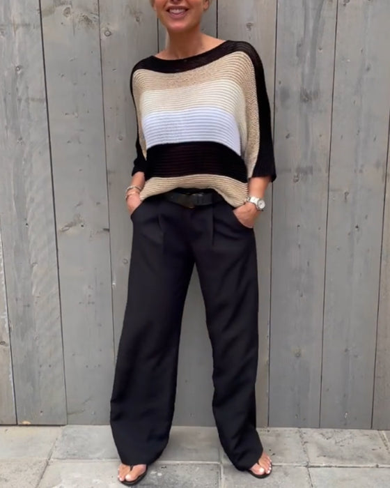 Färgblock tröja med rund hals