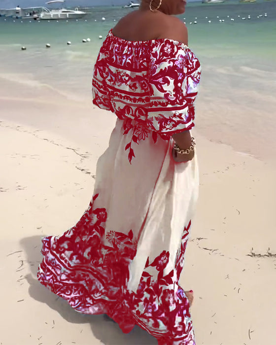 Klänning Off-Shoulder Tryckt Resort