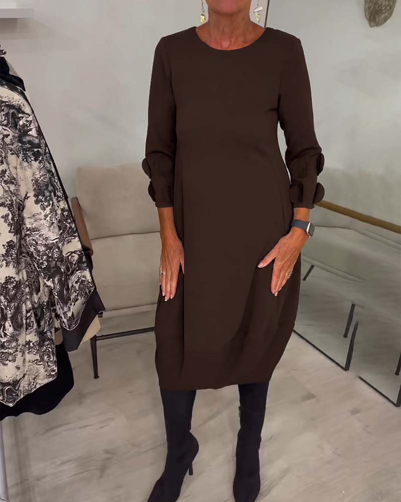 Klänning Rundhalsad Loose Fit Draperad Casual