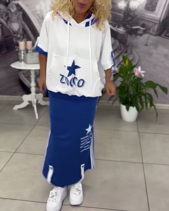 Set Med Huva Dragsko Tryckt Kjol