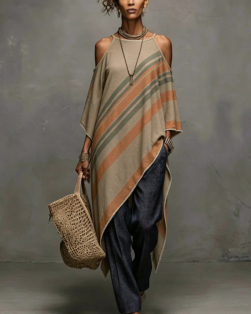 Blus Randig Halter Av-Axel Asymmetrisk