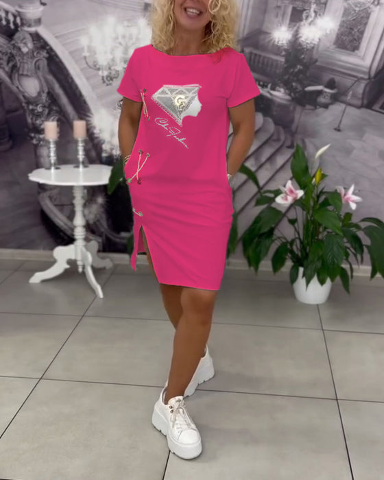 Klänning Tryckt Figursydd Slits