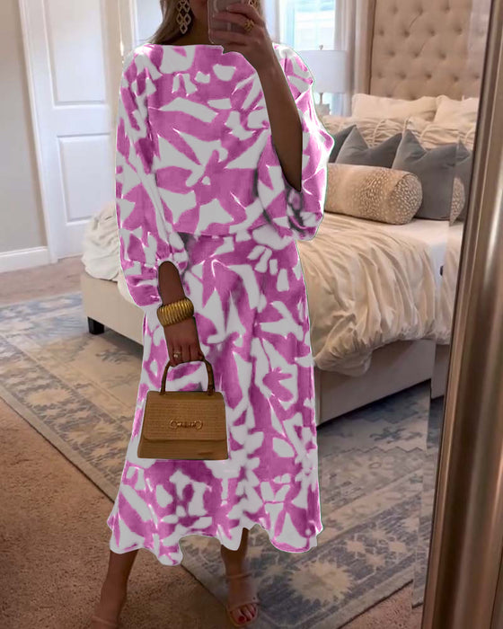 Set Klänning Avslappnad Tryckt Lykthylsa Temperament