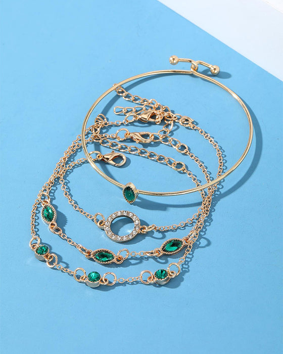 Cirkel, romb och rhinestone armbandsset med fyra delar
