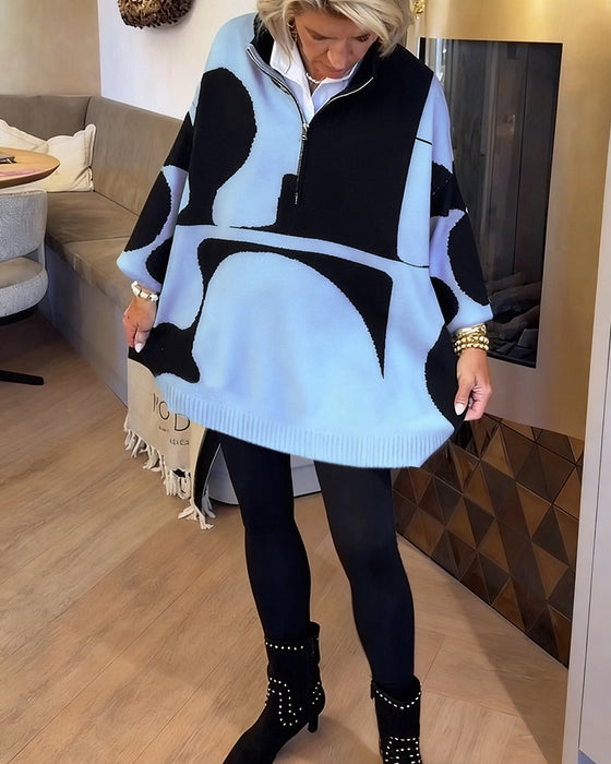 Pullover Med Halvdragkedja Och Modernt Ståkrage